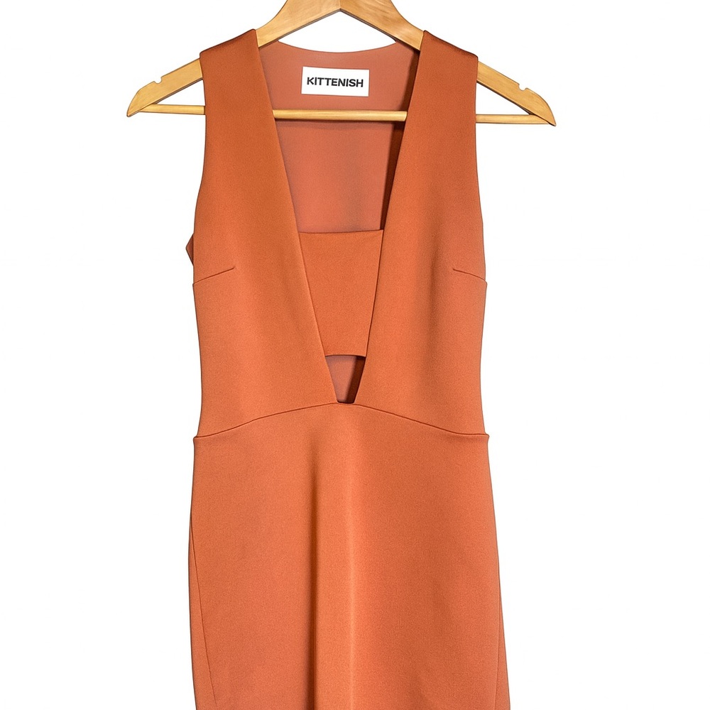 Kittenish Terracotta Cutout Mini Dress — Deep V Neck